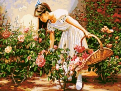 Девочка с корзиной роз